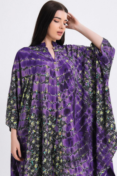 Batik Desen Büyük Beden Mor Gömlek Elbise