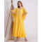 Yarım Kol Dantel Detaylı Sarı Uzun Salaş Elbise