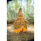 Yaprak Desenli Hardal Sarısı Kolsuz Elbise